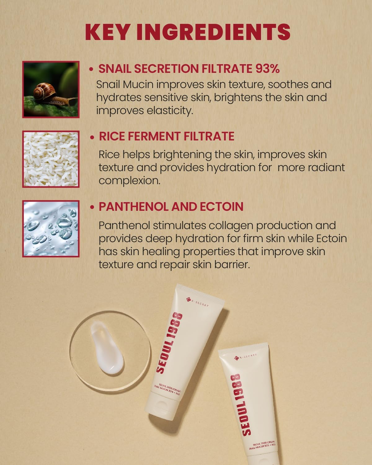 K-SECRET SEOUL 1988 Snail Mucin 93% + Rice Cream K-SECRET