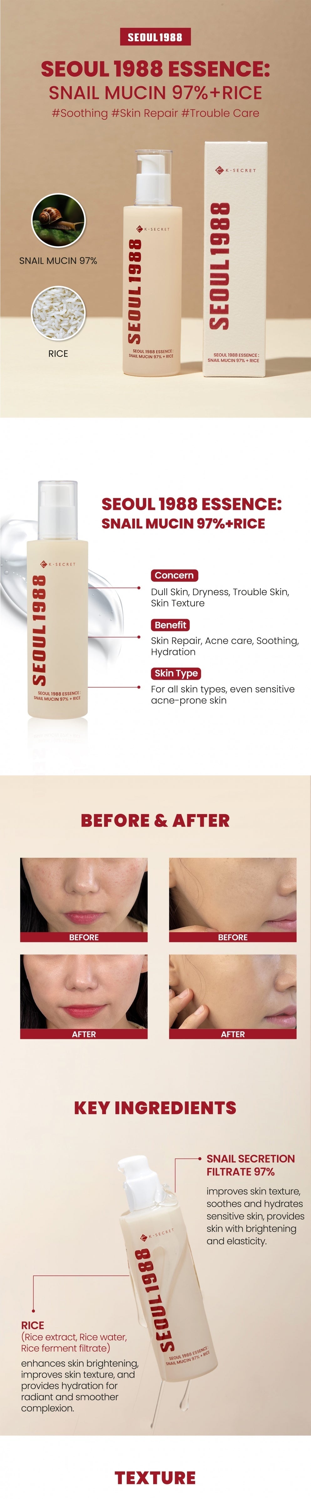 K-SECRET SEOUL 1988 Essence: Snail Mucin 97% + Rice K-SECRET